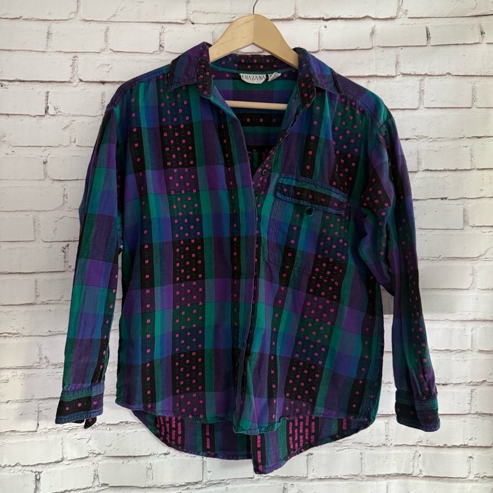 Vintage Khazana Purple and Green Plaid Men's Shirt‎